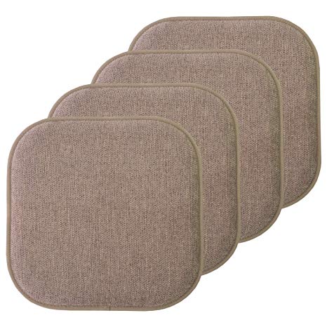 Sweet Home Collection Chair Cushion Memory Foam Pads Honeycomb Pattern Slip Non Skid Rubber Back Rounded Square 16" x 16" Seat Cover, 4 Pack, Alexis Chocolate