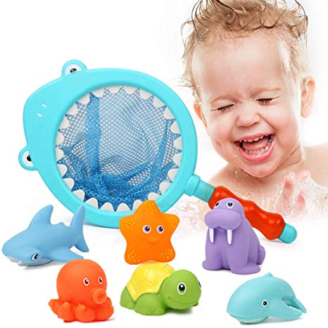 beiens Baby Bath Toys Bathtub Toys with 6Pcs Sea Animals Bath Toy Set Beach and Pool Party for Toddlers, Girls and Boys(Blue)