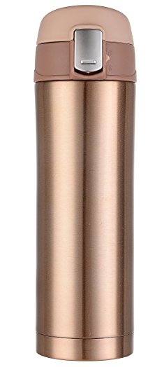 Kooyi Vacuum Insulated Travel Coffee Mug, One-handed Open and Drink, 100% Leak Proof (Champagne Gold)