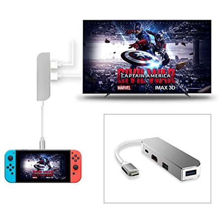 Nintendo Switch Dock, Urgod Type C to HDMI Hub Adapter with Type C Charging Port, HDMI Output, 2 USB 3.0 Ports for Nintendo Switch,MacBook, MacBook Pro, Google Notebook and Samsung S8