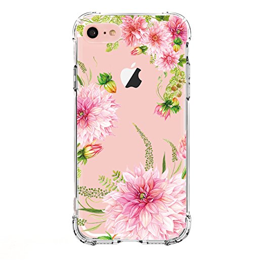 iPhone 5 case, iPhone 5s Se Case with flowers, LUOLNH Slim Shockproof Clear Floral Pattern Soft Flexible TPU Back Cover -Dahlia