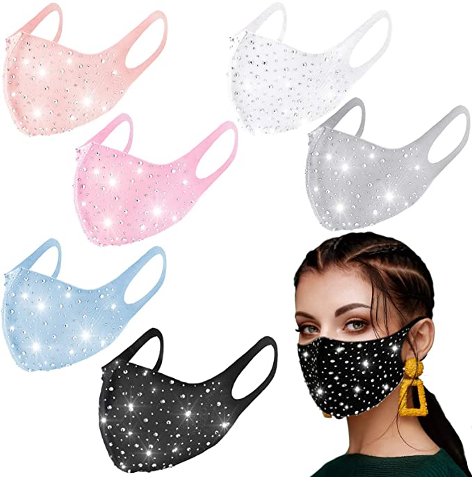 6 Pieces Rhinestone Face Covering Glitter Crystal Masquerade Ball Party Nightclub Mouth Covering for Women and Girls