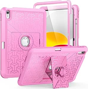 MoKo for iPad 10th Generation Case 2022 10.9 inch with Pencil Holder, Heavy Duty Shockproof Dual Layer Full Body Protective Cover, Built-in Screen Protector & Kickstand for iPad 10th Gen, Flowers Pink