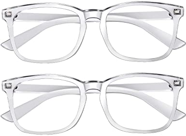 Blue Light Blocking Glasses 2pack Square Computer Glasses Women/Men, Nerd Reading Gaming Glasses Non Prescription