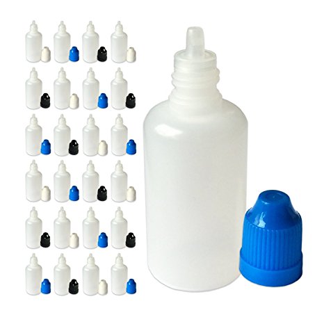 510 Central 30mL LDPE Plastic Standard Tip Dropper Bottles (25 Pack, Multi Color Caps)