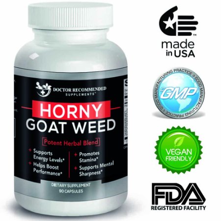 High Performance Horny Goat Weed - All Natural Testosterone Booster - 90 Veggie Capsules - by Doctor Recommended Supplements-Supports Intense Libido Male Performance Energy and Stamina- 1 Month Supply