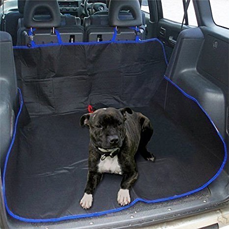 LIVIVO ® Heavy Duty 2 in 1 Waterproof Car Back Seat and Boot Liner (Black with Blue Trim)