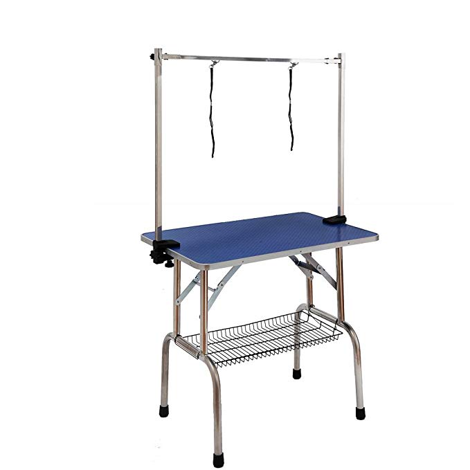 W90*D60*H76(cm) / 36*23.6*30(inch) Adjustable Portable Stainless steel Dog Grooming Table with Arm Noose    Accessories Tray