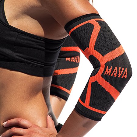 Mava Sports Knitted Elbow Sleeves Recovery Compression (Pair) – Support for Workouts, Weightlifting, Arthritis, Tendonitis, Tennis and Golfer's Elbow – Athletic Elbow Compression Sleeve