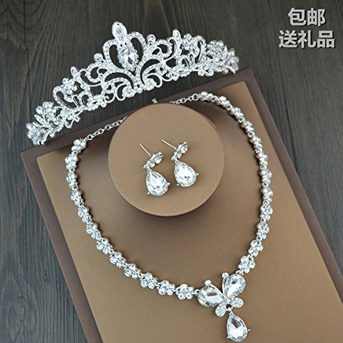 Generic Three-piece crown tiara tiara bridal headdress hair accessories wedding jewelry necklace earring jewelry accessories suit Korean marriage celebration