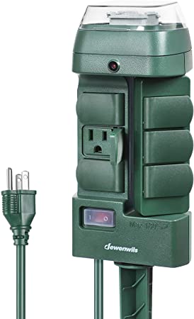 DEWENWILS Outdoor Mechanical Power Stake Timer, Waterproof, 6 Grounded Outlets(3 180°Rotatable), 6ft Extension Cord, Yard Stake for Lights, Garden, Pool, Pumps, Ponds, Fountain, 1625W/13A UL Listed