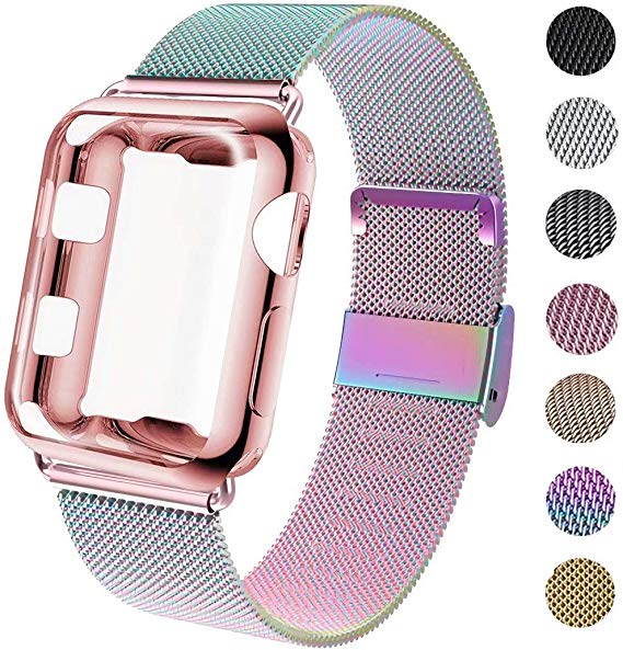 GBPOOT Compatible for Apple Watch Band 38mm 40mm 42mm 44mm with Screen Protector Case, Sports Wristband Strap Replacement Band with Protective Case for Iwatch Series 5/4/3/2/1