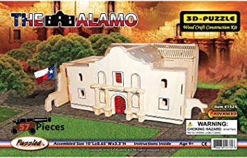 Puzzled The Alamo 3 D Puzzle Kit Challenging Brain Teaser Wooden Construction Model - Anti Anxiety Work Together Building Activity for Adults and Kids - Famous Site Problem Solving Toy - Item 1524