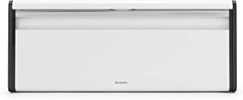 Brabantia Rectangular Fall Front Bread Box (White) Large Front Opening Flat Top Bread Store for Kitchen Counter, Fits 2 Loaves