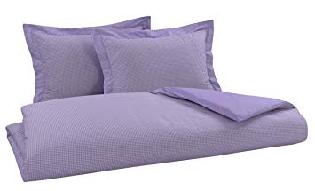 DELANNA Reversible Duvet Cover Set 100% Cotton 3 Piece Percale Duvet Cover Set Includes Duvet Cover and 2 Pillow Shams Crisp, Comfortable, Breathable, Soft (Full/Queen, Lilac Gingham)