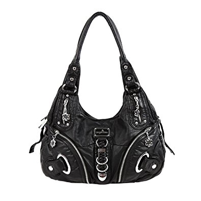 Angelkiss Two Top Zippers Closure Multiple Pockets Purses and Handbags Washed Leather Shoulder bags Women AK11282