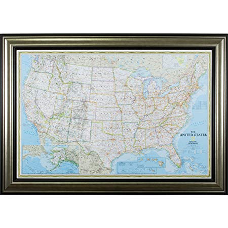 Craig Frames Wayfarer, Classic United States Push Pin Travel Map, Antique Silver and Black Frame with Pins, 24 by 36-Inch