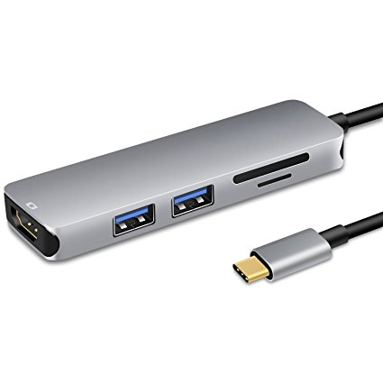 USB C Hub, JDDZ USB Type C to HDMI 4K Adapter with 2 USB 3.0 Ports SD/TF Card Reader for New MacBook/MacBook Pro 2016/2017, Samsung S8 /S8 Plus