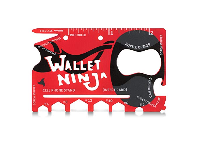 Wallet Ninja- 18 in 1 Credit Card Sized Multitool (#1 Best Selling in the World) (Red)