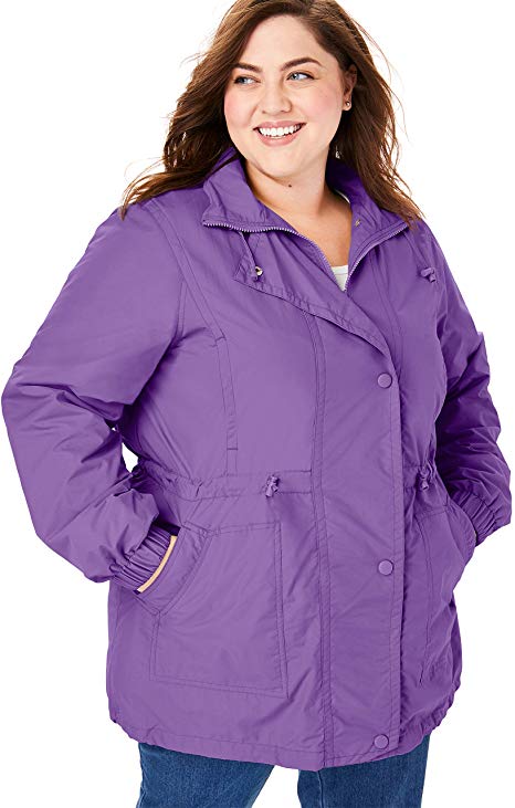 Woman Within Plus Size Women's Plus Size Fleece-Lined Taslon Anorak