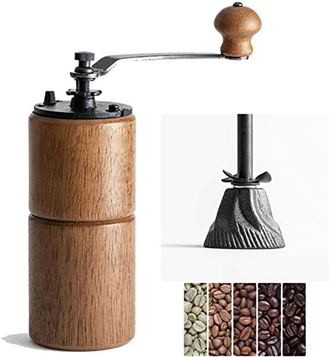 Akirakoki Manual Coffee Bean Grinder Wooden Mill with Cast Iron Burr, Large Capacity Hand Crank, Portable Travel Camping Adjustable (Brown wood)