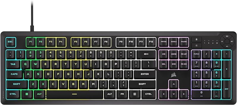 Corsair K55 CORE RGB Membrane Wired Gaming Keyboard – Quiet, Responsive Switches – Spill Resistance – Ten-Zone RGB – Media Keys – iCUE Compatible – QWERTY NA – PC, Mac – Black