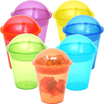 Youngever 7 Sets Plastic Yogurt Cups, Reusable Plastic Dessert Cups with Inserts and Dome Lids, Plastic Parfait Cups, Spill and Leak Proof (Small 4 Ounce)