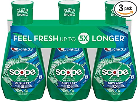 Crest Scope Outlast Mint Mouthwash 33.8 Fl Oz, 3 pk./1L