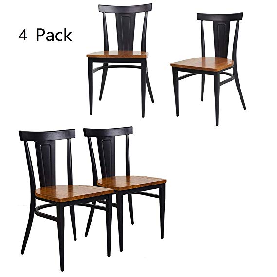 Dporticus Solid Wood Dining Chairs with Metal Legs, Commercial and Residential Use - Set of 4,Black