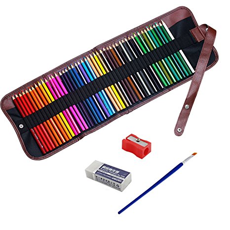 NIUTOP 48 Colors Watercolour Pencils Set with Pencil Holder Sharpener Eraser and Blending Brush Artist Grade High Quality