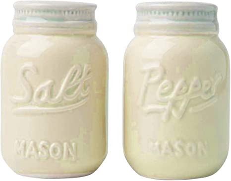 Comfify Vintage Mason Jar Salt & Pepper Shakers Adorable Decorative Mason Jar Decor for Vintage, Rustic, Shabby Chic - Sturdy Ceramic in Yellow - 3.5 oz.