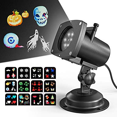 LED Halloween Christmas Projector Lights, OxyLED Landscape Flashlight, Portable Waterproof Projection Lamp with 12 Slides for Outdoor Indoor Xmas Theme Party, Yard Garden Decoration