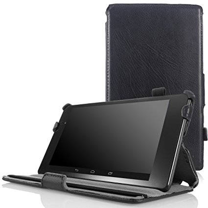 Google New Nexus 7 FHD 2nd Gen Case - MoKo Genuine Leather Slim-Fit Multi-angle Stand Cover with Auto Wake / Sleep for Google Nexus 2 7.0 Inch 2013 Generation Android Tablet, BLACK