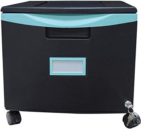 Storex Plastic 1-Drawer Mobile File Cabinet, Letter/Legal, Black/Teal