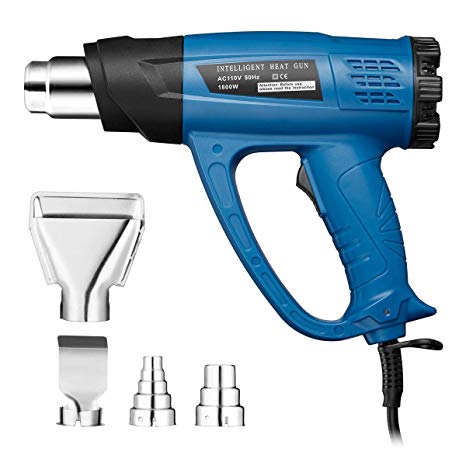 Powerextra Heat Gun, 1800W Hot Air Gun with Variable Temperature 122℉-1022℉(50℃- 550℃), Two Temp-Settings, 4 Nozzle Attachments, Overload Protection for Stripping Paint, Bending Pipes, Shrinking PVC
