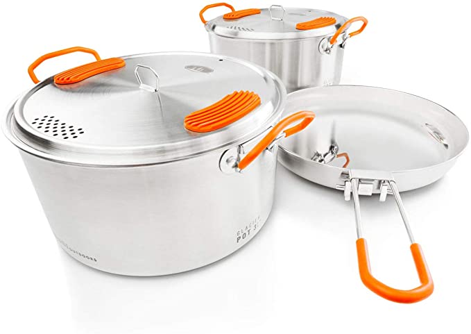 GSI Outdoors Stainless Base Camper - 3 Piece Cookset for Camping and Outdoors