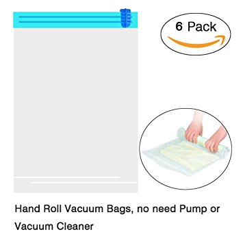 [6 Pack] Idealeben Hand Roll Up Travel Vacuum Seal Storage Clothes Bags for Travelers (Small * 3, Medium * 2, Large * 1)