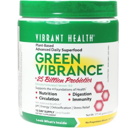 Vibrant Health - Green Vibrance - Plant-Based Daily Superfood  Probiotics and Digestive Enzymes 15 servings FFP