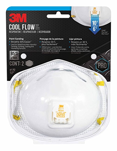 3M 8511PA1-2A-PS Valved Sanding and Fiberglass Respirator 2-Pack