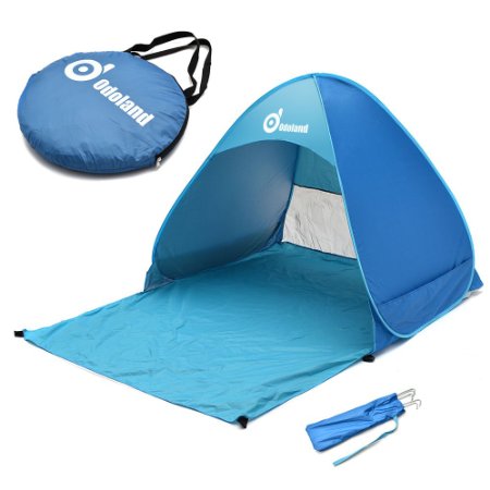 Beach Tent, ODOLAND Sunshade Basecamp Shelter Automatic Pop Up Instant Portable Outdoors Quick Cabana Beach Tent Folding Sun Shelter, 110cm*200cm*150cm, Blue