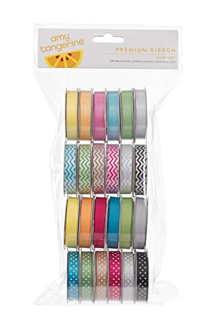 American Crafts 58817 Amy Tangerine Grosgrain Ribbon by | 24 pack, various printed and woven patterns