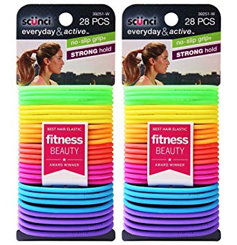 Scunci No Slip Grip Strong Hold Jelly Elastics Neon 28 Count(Pack of 2)