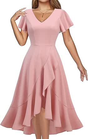 DRESSTELLS Women's Formal Cocktail Dresses 2024 Wedding Guest Bridesmaid Homecoming Fall Dress V-Neck Tea Party Dresses