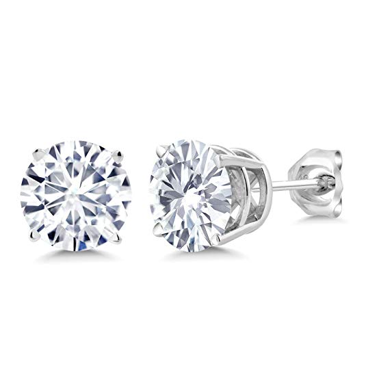 925 Sterling Silver Stud Earrings Forever Classic Round 2.00ct (DEW) Created Moissanite by Charles & Colvard