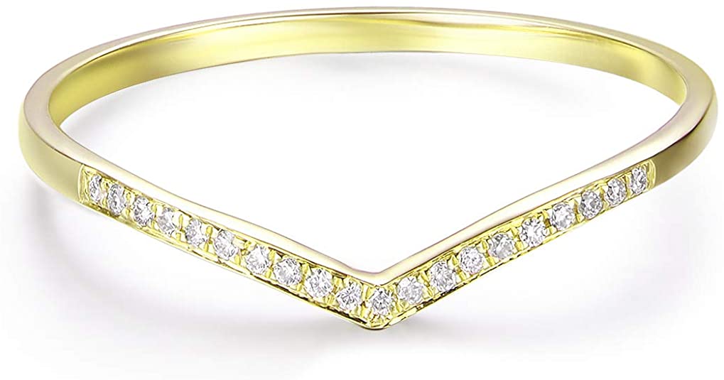 HAFEEZ CENTER 14k Gold V Shape Curved Chevron Diamond Wedding Band Ring