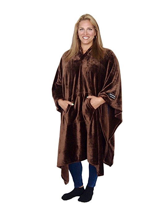 Original THROWBEE Blanket-Poncho CHOCOLATE BROWN (Yay! NO SLEEVES) Wearable Throw THE MOST COMFORTABLE and SOFTEST EVER!!! Indoors or Outdoors - men women kids