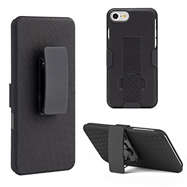 New iPhone 7 ElloGear Shell Holster COMBO Extra Slim Rubber Textured Carrying Case with Kickstand & Swivel Belt Clip (Case Only)