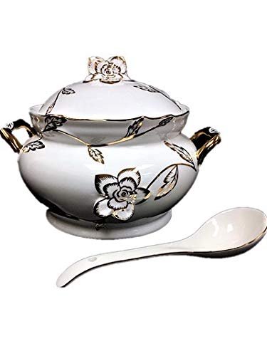 Hampstead Collection Gold Trim Flowers Soup Tureen with Cover & Ladle, 8"