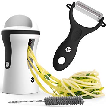 Vremi Spiralizer Vegetable Slicer Set - 3-Blade Handheld Vegetable Noodles and Zucchini Spaghetti Maker - Spiral Slicer Machine with Peeler - Stainless Steel Blade Mandoline Slicer - Black and White