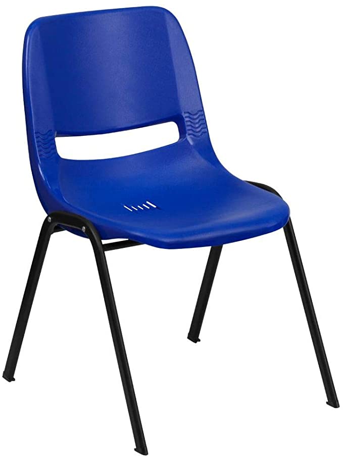 Flash Furniture HERCULES Series 880 lb. Capacity Blue Ergonomic Shell Stack Chair with Black Frame